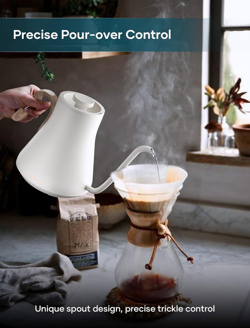 intasting Electric Kettle, Gooseneck Electric Kettle, ±1℉ Precise Temperature Control, Stainless Steel Interior, Quick Heating for Pour Over Coffee, Tea & Boiling Water, 0.9L (Cream White) - Image 4